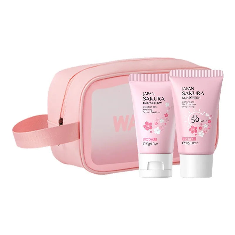 Korean Sakura Skincare Set – Hydration, Cleansing & Sun Protection
