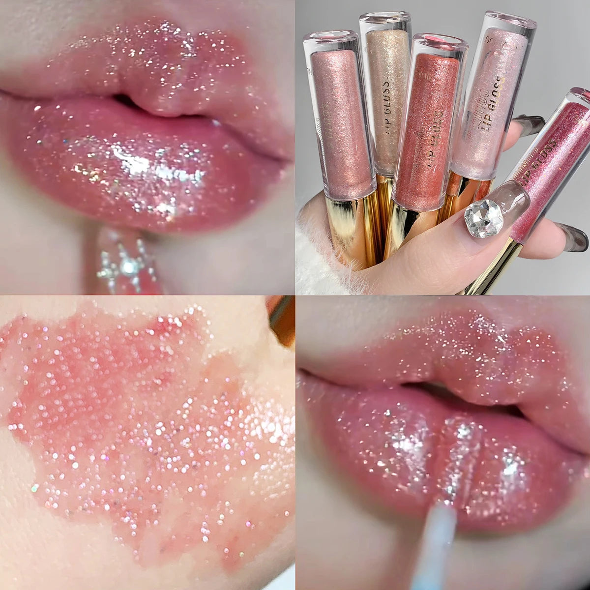 Moisturizing Plump Sparkling Lip Gloss – Water-Glossy Mirror Lip Glaze | 5 Shades