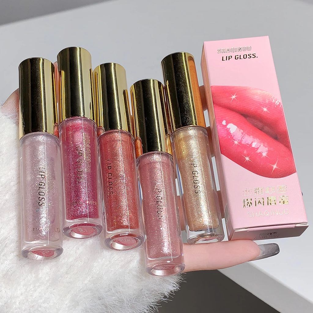 Moisturizing Plump Sparkling Lip Gloss – Water-Glossy Mirror Lip Glaze | 5 Shades