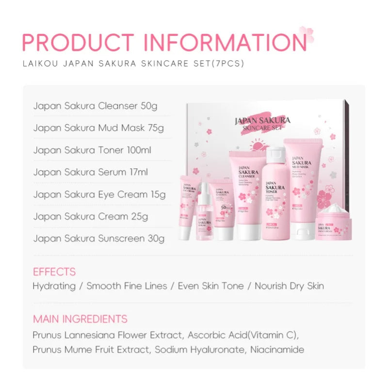 Korean Sakura Skincare Set – Hydration, Cleansing & Sun Protection