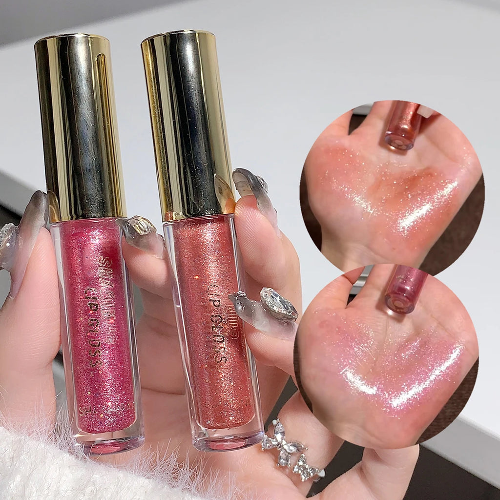Moisturizing Plump Sparkling Lip Gloss – Water-Glossy Mirror Lip Glaze | 5 Shades