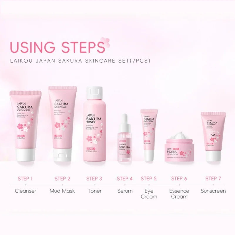 Korean Sakura Skincare Set – Hydration, Cleansing & Sun Protection