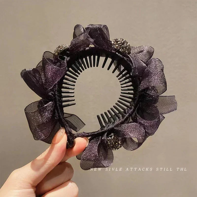 Rhinestone Flower Hair Claw Clip – Elegant Ponytail Accessory