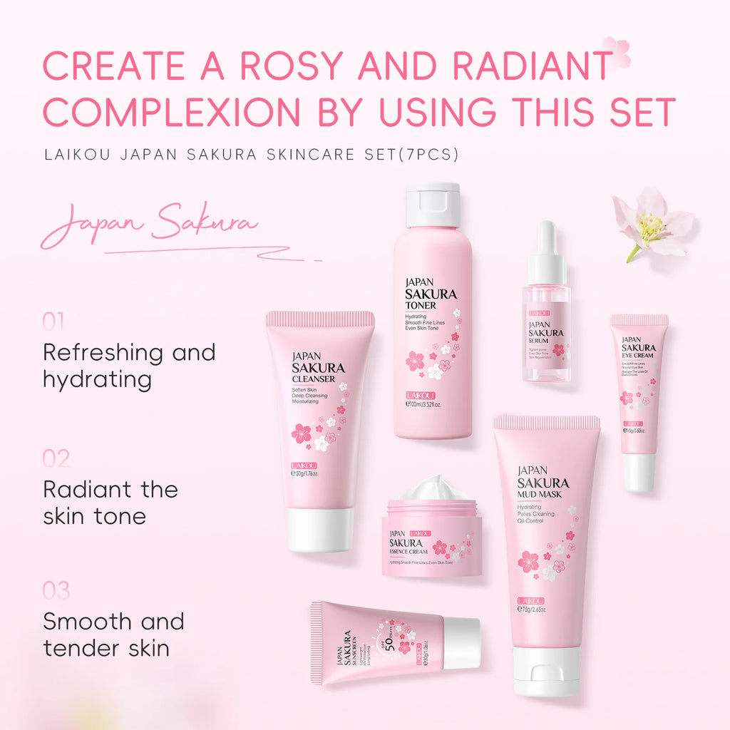 Korean Sakura Skincare Set – Hydration, Cleansing & Sun Protection