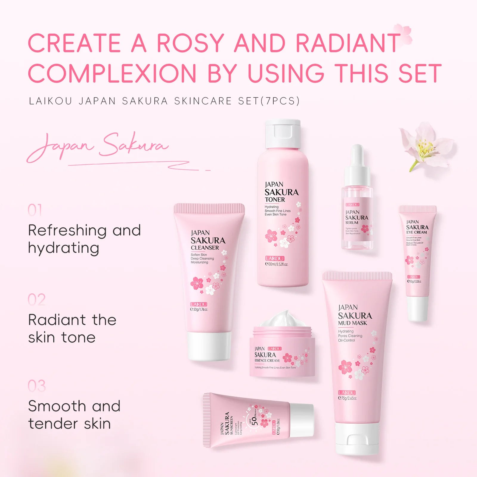 Korean Sakura Skincare Set – Hydration, Cleansing & Sun Protection