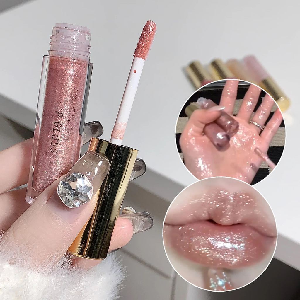 Moisturizing Plump Sparkling Lip Gloss – Water-Glossy Mirror Lip Glaze | 5 Shades