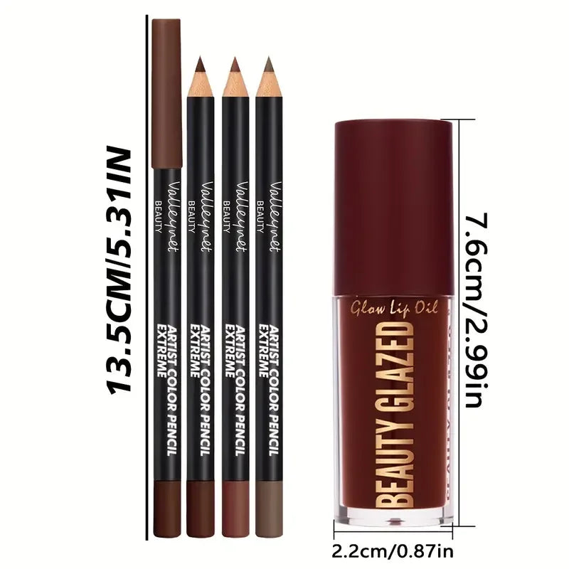 4pcs Lip Kit Set – 3 Lip Liners + Lip Glaze | Waterproof Matte Finish