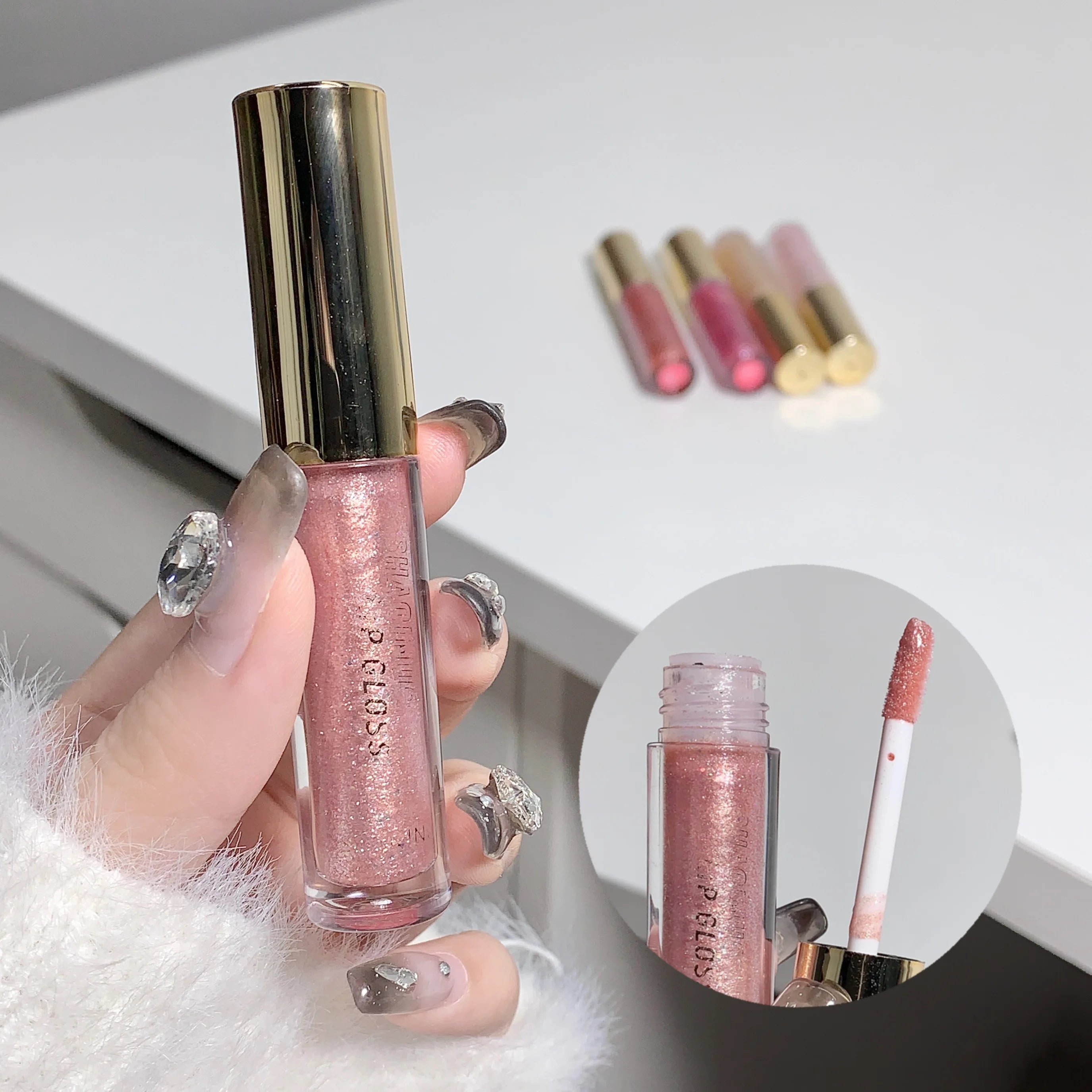 Moisturizing Plump Sparkling Lip Gloss – Water-Glossy Mirror Lip Glaze | 5 Shades