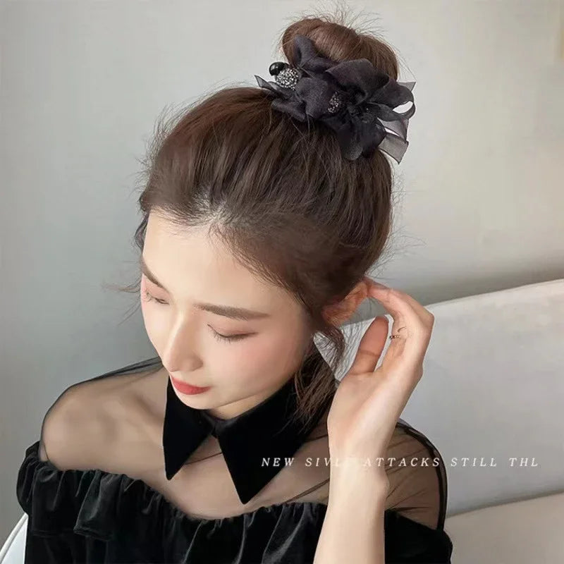 Rhinestone Flower Hair Claw Clip – Elegant Ponytail Accessory