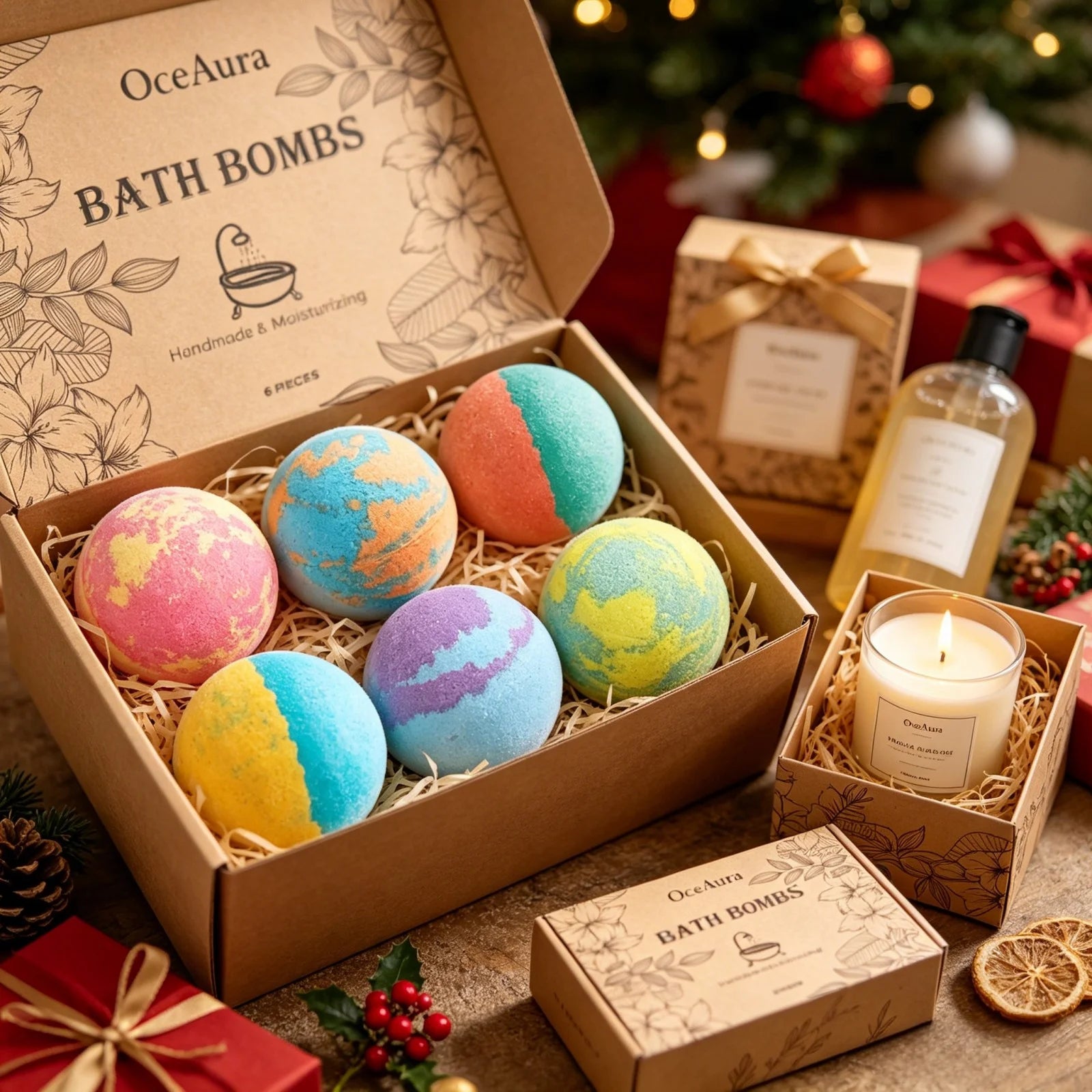 OceAura Handmade Bath Salt Set – Lily, Rose & Rosemary (6pc)