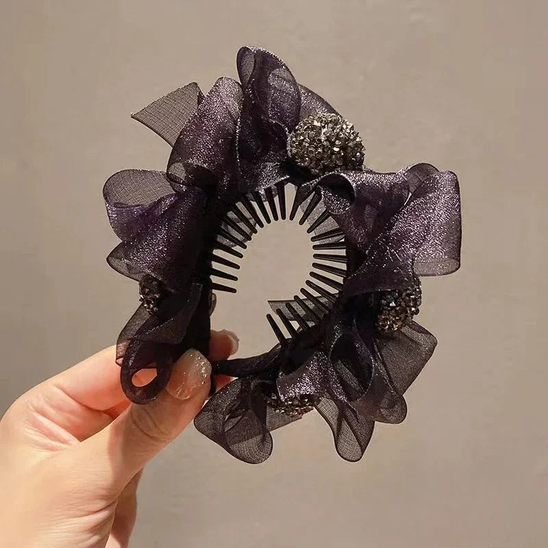 Rhinestone Flower Hair Claw Clip – Elegant Ponytail Accessory