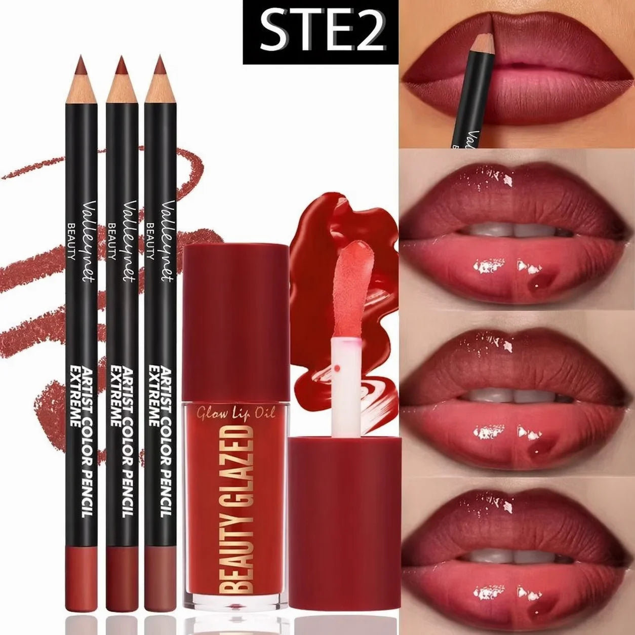 4pcs Lip Kit Set – 3 Lip Liners + Lip Glaze | Waterproof Matte Finish