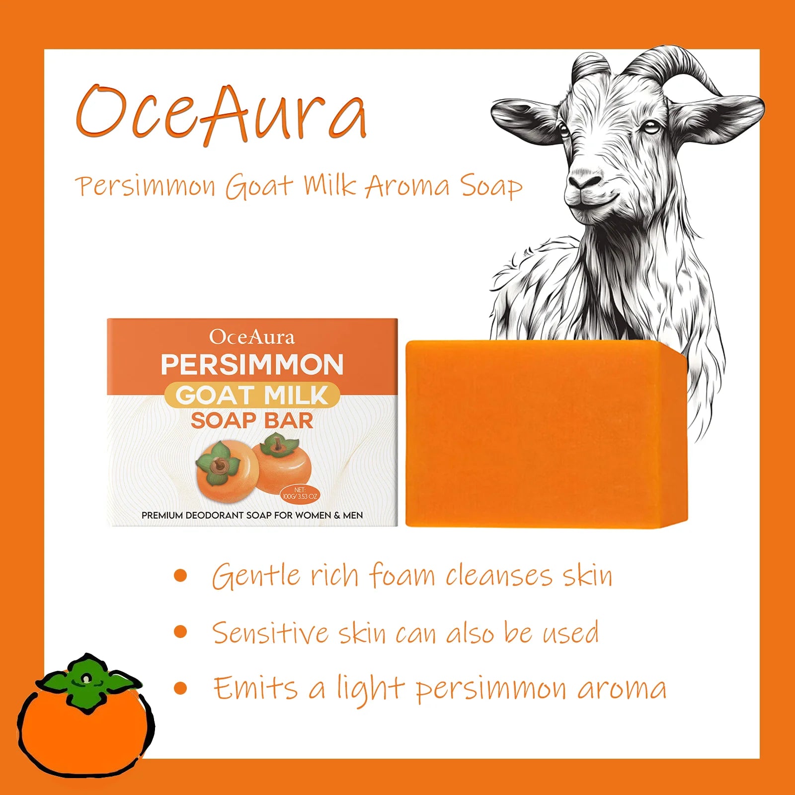 OceAura Persimmon Goat Milk Soap – Moisturizing & Fragrant