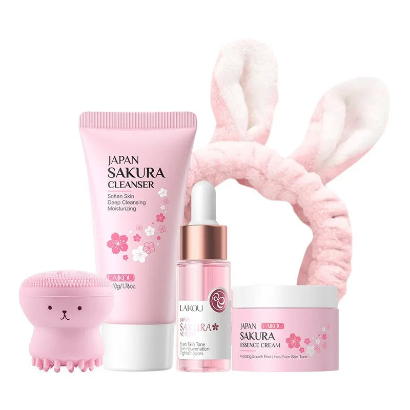 Korean Sakura Skincare Set – Hydration, Cleansing & Sun Protection