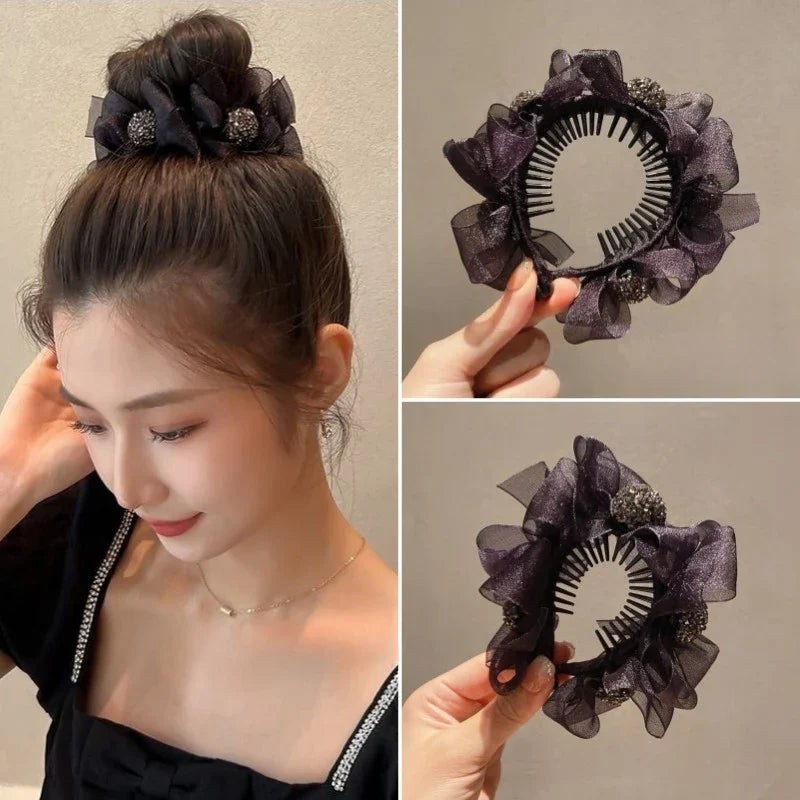 Rhinestone Flower Hair Claw Clip – Elegant Ponytail Accessory