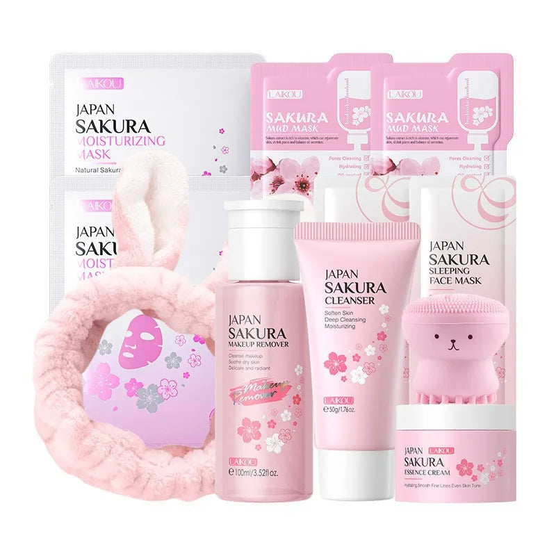 Korean Sakura Skincare Set – Hydration, Cleansing & Sun Protection