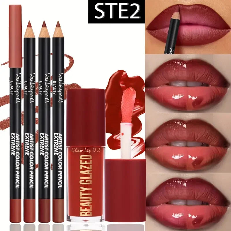 4pcs Lip Kit Set – 3 Lip Liners + Lip Glaze | Waterproof Matte Finish